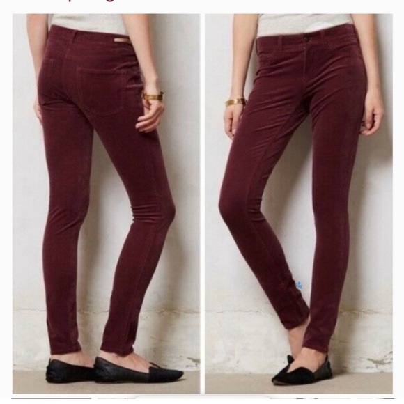 Anthropologie Pilcro Velvet skinny Stet pants in Maroon - Picture 2 of 6